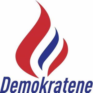 Demokratenes logo: flamme og tekst